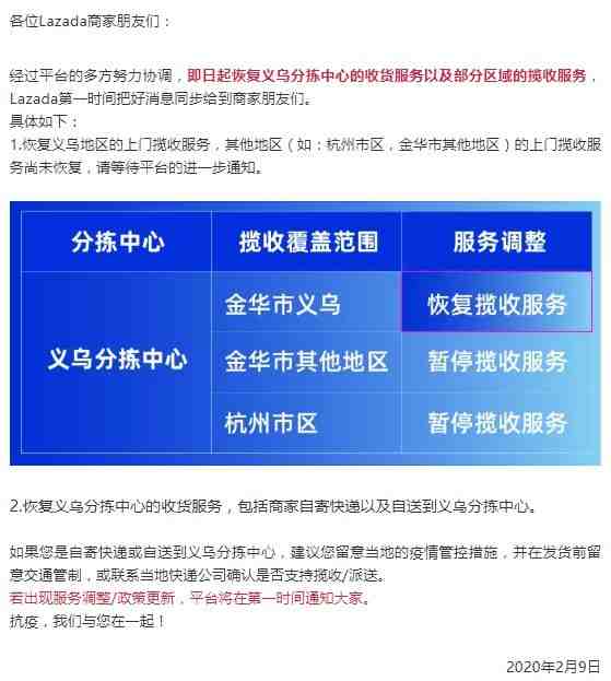 Lazada义乌分拣中心已基本恢复服务_跨境电商_电商报 Lazada义乌分拣中心已基本恢复服务_跨境电商_电商报