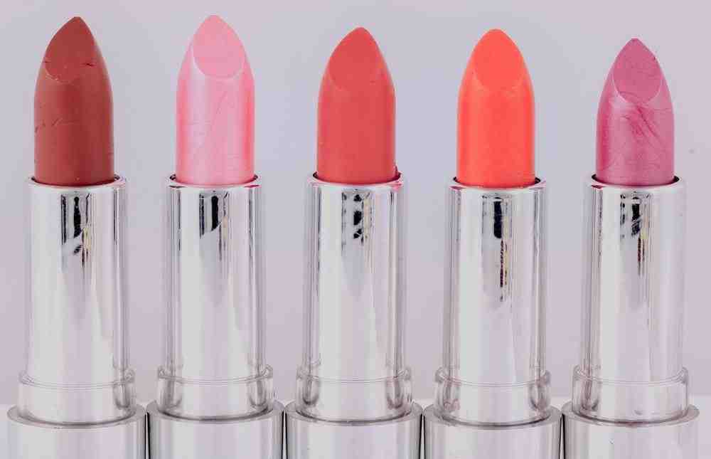 five assorted-color lipsticks