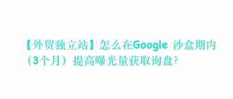 【外贸独立站】怎么在Google 沙盒期内（3个月）提高曝光量获取询盘？