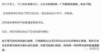亚马逊快讯：平台整体的网络中断，几个小时可以恢复，所以大家不需要紧张